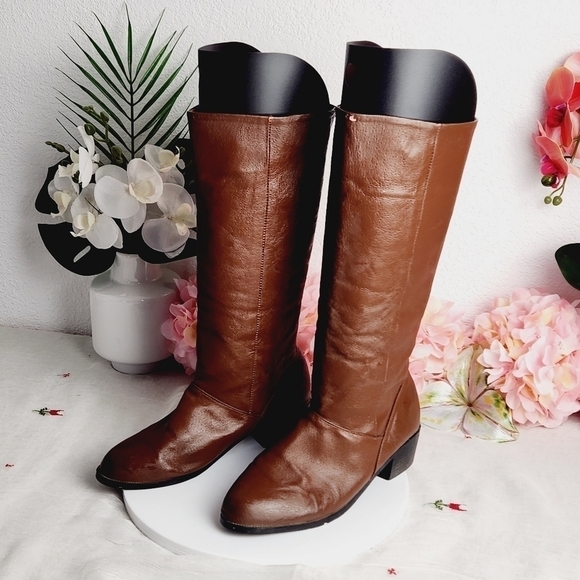 𝅺Bagatelle Tall Genuine Leather Dark Brown Pull-On Block Heel Boots 8W - Picture 1 of 11